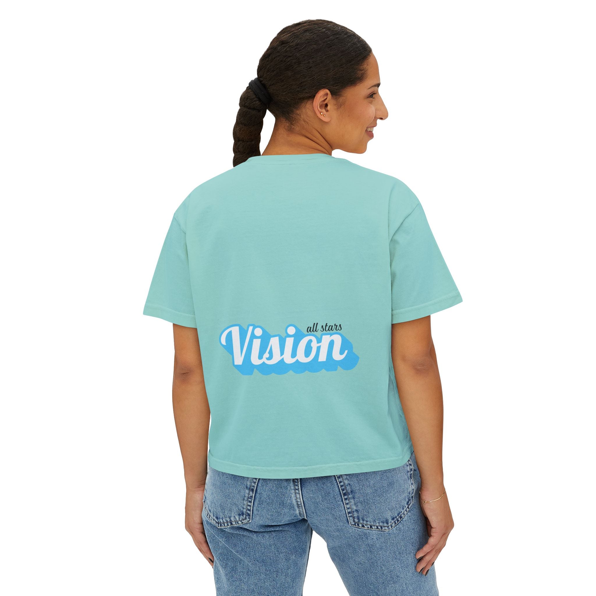 Vision Graphic Boxy Tee — Retro Script Women's Cropped T-Shirt