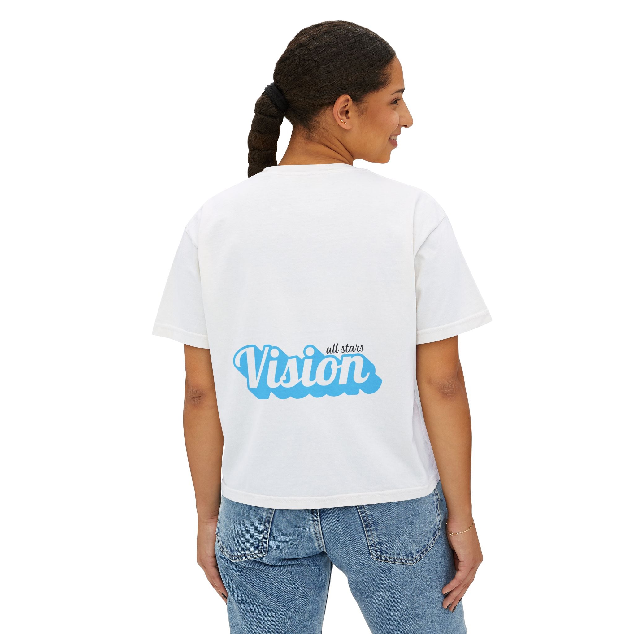 Vision Graphic Boxy Tee — Retro Script Women's Cropped T-Shirt